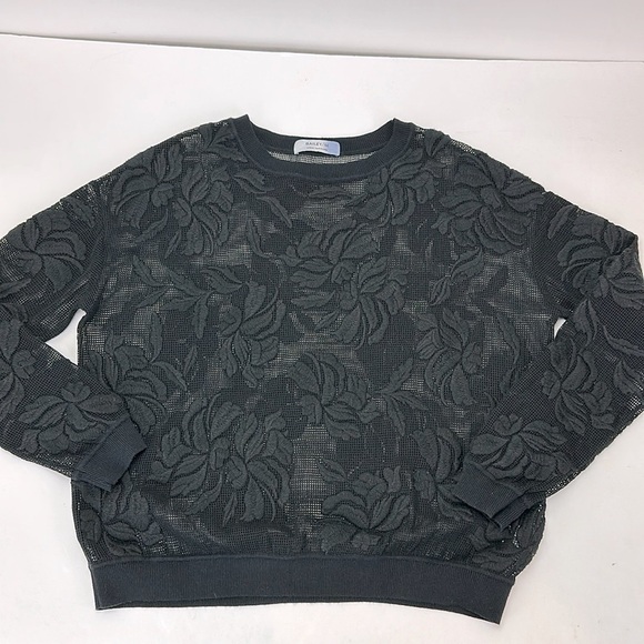 Bailey/44 Black Open Knit Floral Embroidered Top XS Oversized Mesh Goth - Picture 3 of 11